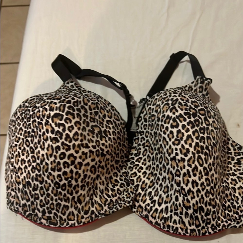 Leopard Print with Lace Racerback Adjustable Strap Bra / Front Clasp 36DDD